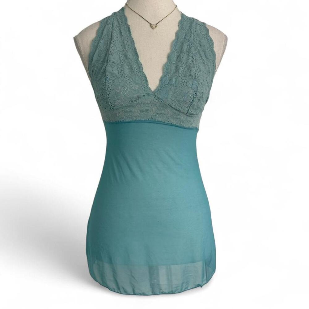 Leonie Vintage 2000Y2K Blue Lace Halter Tank Fairy Core Size Small Going Out Top